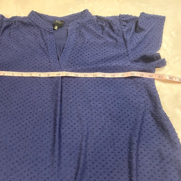 W5 Medium Women Flutter Sleeve Blue Blouse Polka Dot Textured - Picture 5 of 9